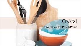  Presentation with cooking equipment - Audience pleasing slide set consisting of household items - cooking equipment isolated on white backdrop and a coral colored foreground