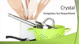  Presentation with cooking equipment - Presentation design having household items - cooking equipment isolated on white background and a white colored foreground