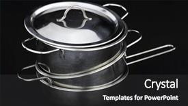  Presentation with stainless steel abstract - PPT theme enhanced with household items - group of stainless steel kitchenware background and a  colored foreground