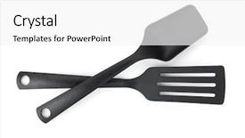  Presentation with kitchen utensils - Colorful PPT layouts enhanced with household items - plastic kitchen utensils isolated backdrop and a white colored foreground