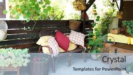  Presentation with environment - PPT theme with household items - relaxing summer environment garden furniture background and a light blue colored foreground