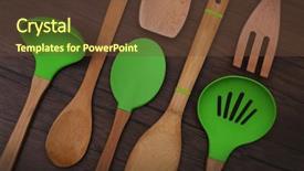  Presentation with utensils - Audience pleasing slides consisting of household items - set of wooden utensils backdrop and a tawny brown colored foreground