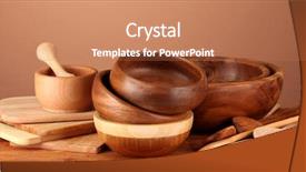  Presentation with cooking equipment kitchen utensils - Amazing slide deck having household items - wooden kitchen utensils on table backdrop and a coral colored foreground