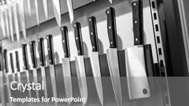  Presentation with knives - Amazing PPT layouts having household utilities - kitchen knives on magnetic holder backdrop and a gray colored foreground