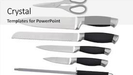  Presentation with knives - Presentation design enhanced with household utilities - set of kitchen knives isolated background and a light gray colored foreground