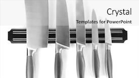  Presentation with knives - PPT theme with household utilities - set of knives on magnetic background and a light gray colored foreground