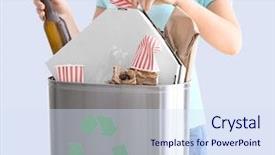 Presentation with smar garbage - Colorful PPT layouts enhanced with household waste - young woman throwing garbage backdrop and a sky blue colored foreground