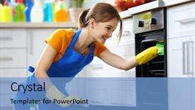  Presentation with cleaning - Audience pleasing presentation theme consisting of housekeeping - cleaning concept woman washes backdrop and a light blue colored foreground