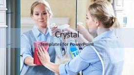  Presentation with hotel housekeeping - Cool new PPT theme with housekeeping - cleaning service hotel staff clean backdrop and a light blue colored foreground