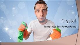  Presentation with dark blue stars and glitter - PPT layouts consisting of housekeeping equipments - glittered blue background with male background and a light blue colored foreground