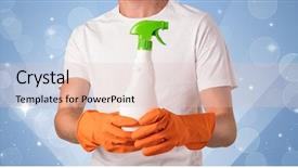  Presentation with blue - Presentation theme featuring housekeeping equipments - glittered blue background with male background and a lemonade colored foreground
