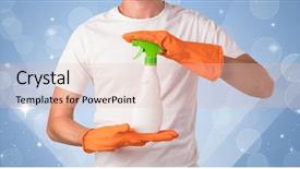  Presentation with blue - Slides consisting of housekeeping equipments - glittered blue background with male background and a lemonade colored foreground