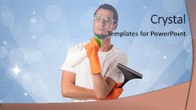  Presentation with dark blue stars and glitter - Cool new presentation theme with housekeeping equipments - glittered blue background with male backdrop and a light blue colored foreground