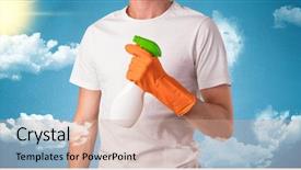  Presentation with concept - Amazing presentation design having housekeeping equipments - sunny and cloudy concept backdrop and a coral colored foreground