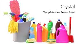  Presentation with cleaning - Presentation with housekeeping safety - cleaning supplies isolated on white background and a white colored foreground