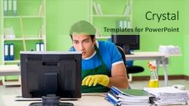  Presentation with professional data - Slides enhanced with housekeeping safety - hacker under professional cleaner cover background and a mint green colored foreground