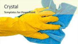  Presentation with housekeeping - Amazing slide set having housekeeping safety - hand in yellow protective glove backdrop and a blonde colored foreground