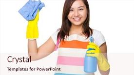  Presentation with spray - PPT layouts having housekeeping safety - housewife using rag and bottle background and a lemonade colored foreground
