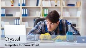  Presentation with private confidential document stamp classified - Audience pleasing slide set consisting of housekeeping safety - man cleaner stealing confidential documents backdrop and a light blue colored foreground