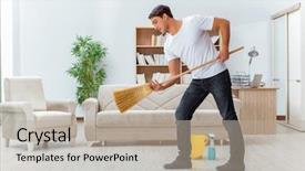  Presentation with helping man mouintain - Amazing slides having housekeeping safety - man husband cleaning the house backdrop and a  colored foreground