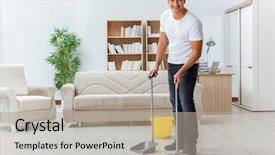  Presentation with helping man mouintain - Slides enhanced with housekeeping safety - man husband cleaning the house background and a mint green colored foreground