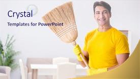  Presentation with helping man mouintain - Amazing presentation theme having housekeeping safety - man husband cleaning the house backdrop and a  colored foreground