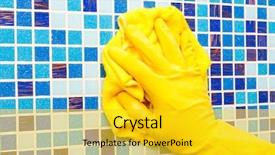  Presentation with tile wall seamless - Presentation theme enhanced with housekeeping safety - person doing chores in bathroom background and a gold colored foreground