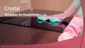  Presentation with pink - Theme consisting of housekeeping safety - photo of female hands background and a coral colored foreground