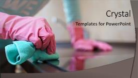  Presentation with housekeeping - Presentation theme enhanced with housekeeping safety - picture of female hands background and a light gray colored foreground