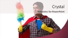  Presentation with super hero - PPT theme featuring housekeeping safety - super hero cleaner isolated background and a  colored foreground