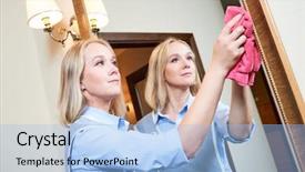  Presentation with hotel housekeeping - PPT layouts with housekeeping services - cleaning service hotel staff clean background and a light blue colored foreground