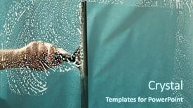  Presentation with housekeeping - Audience pleasing slides consisting of housekeeping services - window washer squeegiee cleans backdrop and a ocean colored foreground