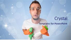  Presentation with housekeeping - Beautiful presentation featuring housekeeping solution - glittered blue background with male backdrop and a  colored foreground