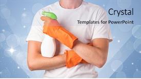  Presentation with dark blue stars and glitter - Slide deck featuring housekeeping solution - glittered blue background with male background and a  colored foreground