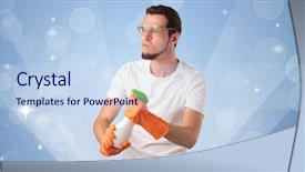  Presentation with dark blue stars and glitter - Presentation theme featuring housekeeping solution - glittered blue background with male background and a  colored foreground