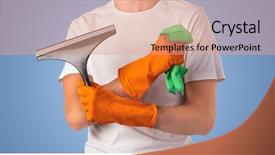  Presentation with housekeeping - Beautiful slide set featuring housekeeping solution - housekeeper with cleaning product backdrop and a coral colored foreground