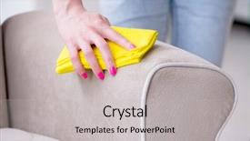  Presentation with cleaning - Audience pleasing presentation consisting of housekeeping solution - woman doing cleaning at home backdrop and a light gray colored foreground