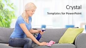  Presentation with hvac air duct cleaning presentations - Theme having housekeeping solution - young blond housewife cleaning background and a sky blue colored foreground