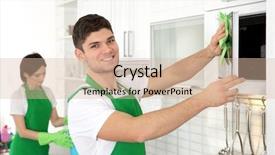  Presentation with housekeeping - Slide deck consisting of housekeeping team cleaning kitchen background and a soft green colored foreground