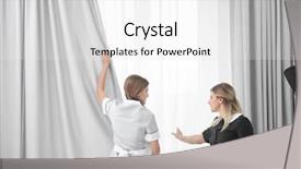  Presentation with teaching - Beautiful slide deck featuring housekeeping training - chambermaid in uniform teaching trainee backdrop and a  colored foreground