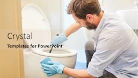  Presentation with toilet - Cool new PPT theme with houseman-cleaning-the-toilet backdrop and a lemonade colored foreground
