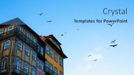  Presentation with seagull - Beautiful slide set featuring houses against the sky with a seagull - portugal backdrop and a light blue colored foreground