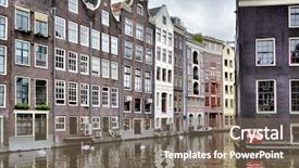  Presentation with canals - Colorful presentation design enhanced with houses and canals at amsterdam backdrop and a violet colored foreground