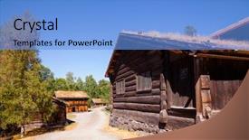  Presentation with old traditional romanian folk costumes - Beautiful presentation design featuring wooden houses at maihaugen folk backdrop and a light blue colored foreground