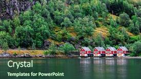  Presentation with fiord - Slide deck featuring houses in a norwegian fiord background and a tawny brown colored foreground