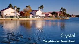  Presentation with neighborhood - Colorful slide set enhanced with houses in a waterfront neighborhood backdrop and a ocean colored foreground