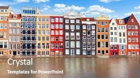  Presentation with tourism amsterdam - Colorful presentation theme enhanced with houses in amsterdam backdrop and a coral colored foreground