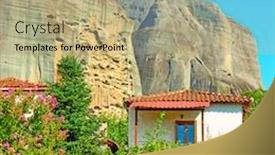  Presentation with village - PPT layouts enhanced with houses-in-kastraki-village background and a mint green colored foreground