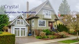  Presentation with north america - Slide set having houses-in-suburb-at-spring background and a sky blue colored foreground