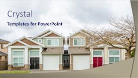  Presentation with north america - Theme having houses-in-suburb-at-spring background and a sky blue colored foreground